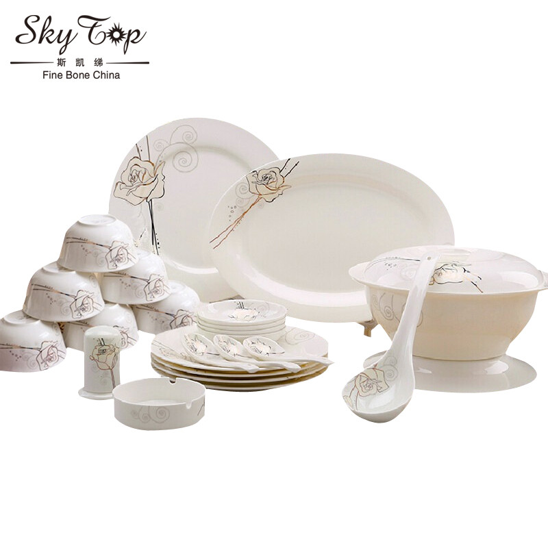斯凯绨（Sky Top）餐具套装陶瓷骨瓷碗盘碟碗筷56头永恒玫瑰