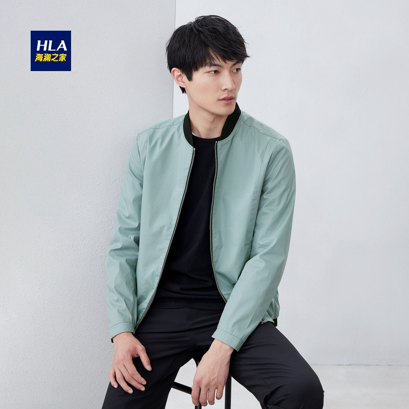 HLA海澜之家清新棒球领夹克2019春季简约休闲夹克外套男 170/88A/M 浅绿48