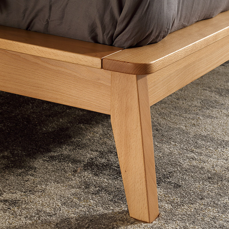 榉木现代简约卧室原木家具全实木布艺双人床拆洗 胡桃木色 中灰色(1