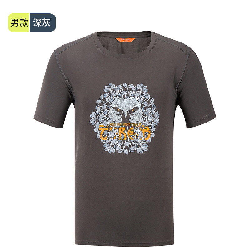 探路者（TOREAD）户外男女快干透气印花圆领短袖T恤KAJF81331/KAJF82332 XS KAJF81331-G08X深灰（男）