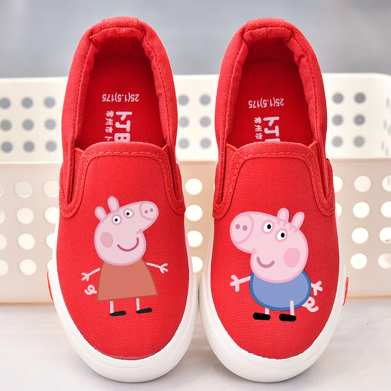 儿童帆布鞋女童布鞋2018新款秋季卡通童鞋男童休闲鞋宝宝透气板鞋_3 36码内长22.5/适合脚长22cm 小猪红