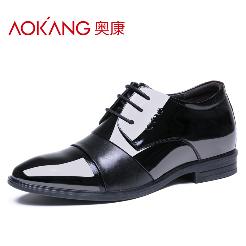 奥康(AOKANG)男鞋商务正装皮鞋男内增高6cm休闲鞋英伦尖头鞋子 黑色 42码