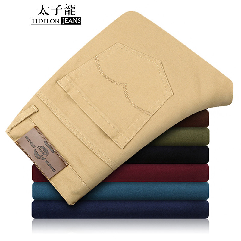 太子龙(TEDELONJEANS) 休闲裤男 2018秋冬新款 纯棉时尚多色百搭直筒修身男士休闲潮舒适长裤 32(2尺5) 卡其色