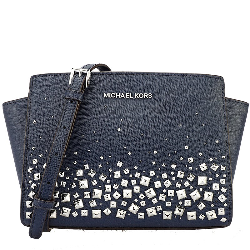 MICHAEL KORS 迈克·科尔斯 MK女包 SELMA STUD系列皮质女士单肩斜挎包 藏青色