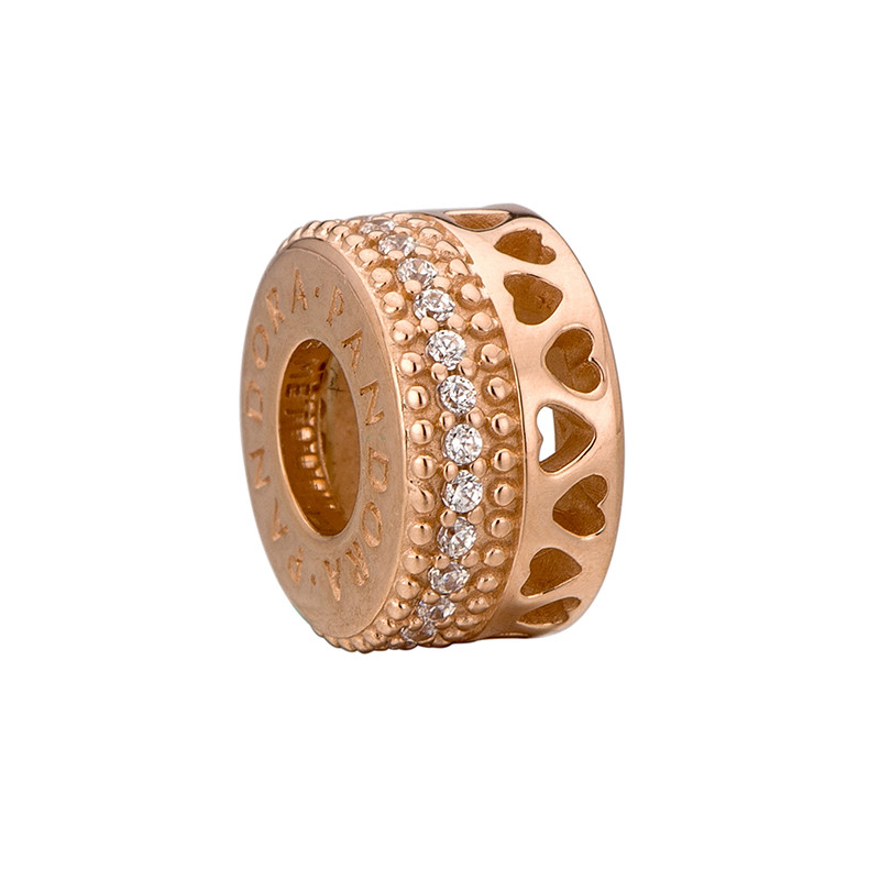 PANDORA潘多拉玫瑰金色 PANDORA的心小串饰 787415CZ 玫瑰金
