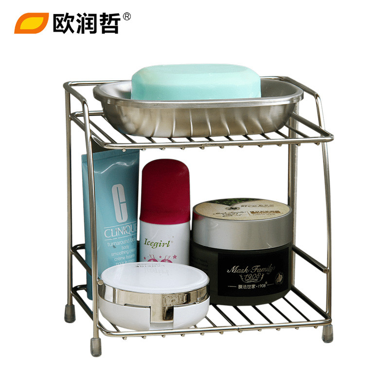 欧润哲 不锈钢迷你双层弧形浴室架 家用厨房浴室调味料洗涤用品多功能收纳置物