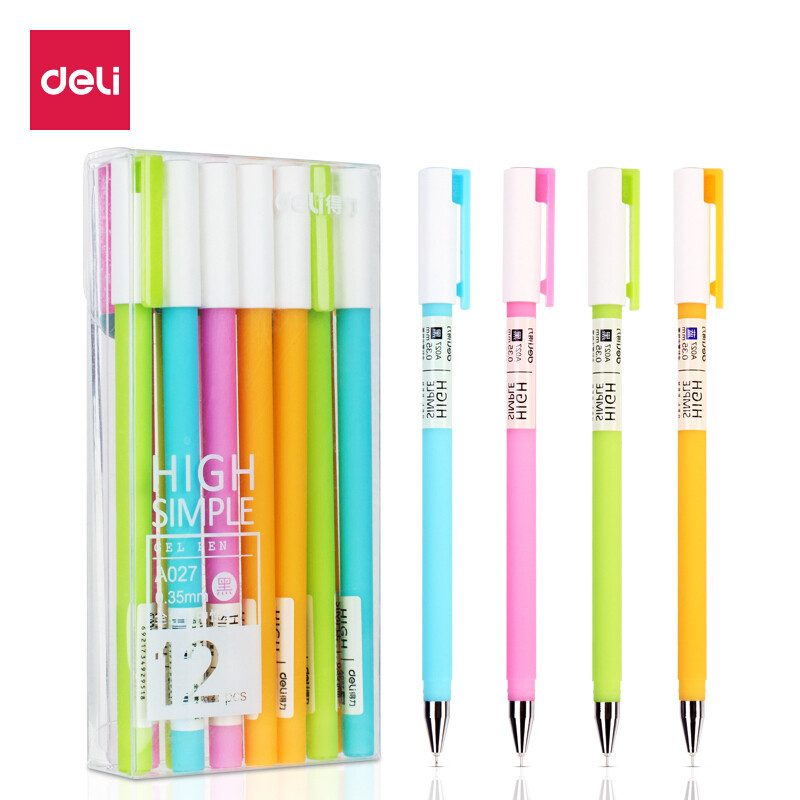 得力(deli) A027全针管黑色中性笔 0.35mm 混色12支/盒 一盒装 黑色