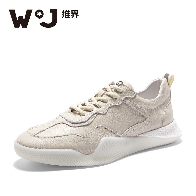 维界新款男鞋时尚低帮真皮休闲鞋韩版潮流板鞋男个冬季潮鞋_1 白色 42
