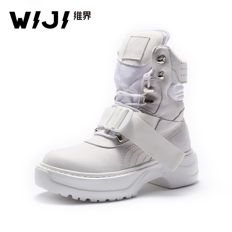 WIJI2019春季新款时装靴休闲时尚潮流女靴青春个性欧美气质女鞋女 白色 39