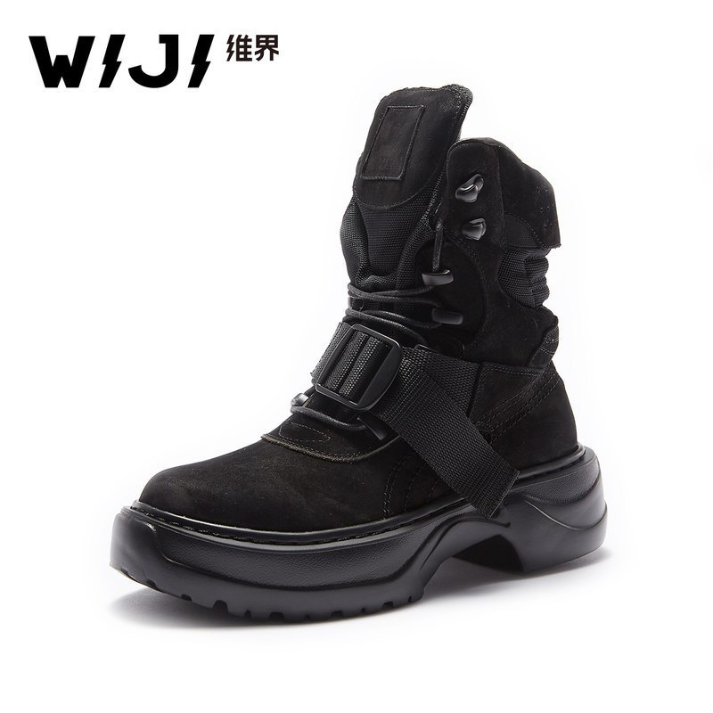 WIJI2019春季新款时装靴休闲时尚潮流女靴青春个性欧美气质女鞋女 黑色 37