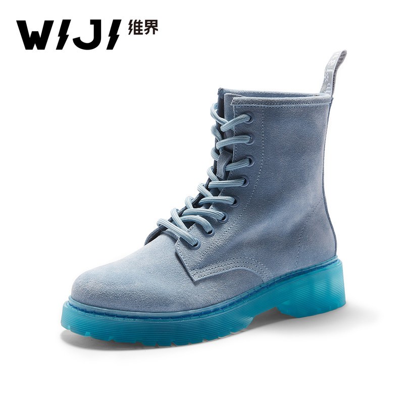WIJI冬季新款时尚休闲马丁靴个性纯色青春潮流透气舒适气质魅力女_1 蓝色 38