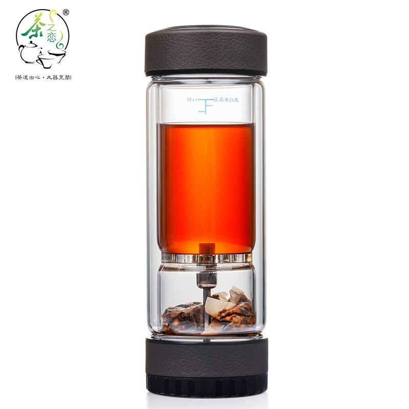 茶之恋 CZL-001-70A 第五代一键隔离式茶水分离泡茶杯双层玻璃茶杯 白色