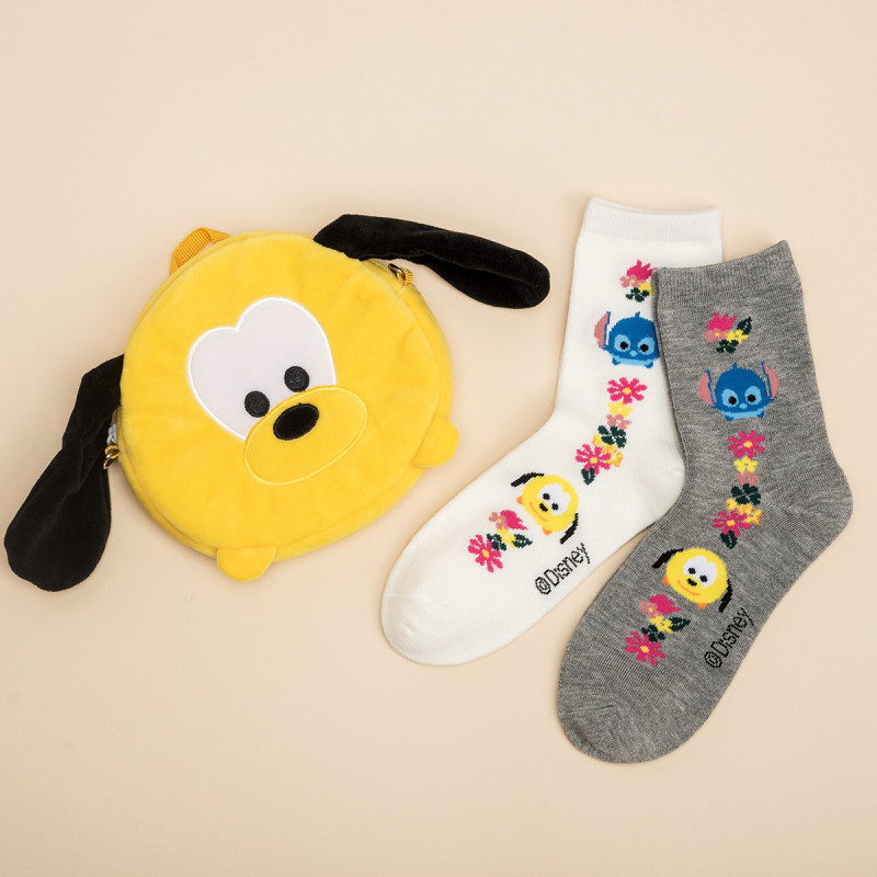 阪织屋迪士尼松松米妮史迪奇可爱女袜2双装创意卡通维尼熊小挎包 均码 混色3
