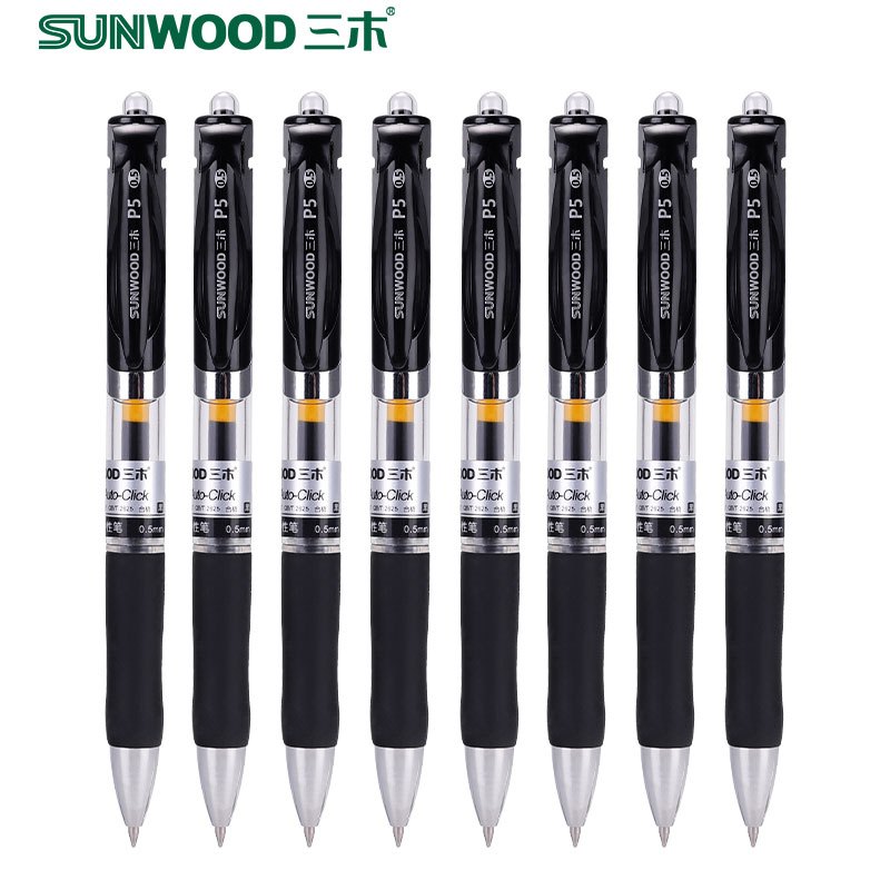 三木(SUNWOOD)P5按动式中性笔油笔签字批发学生用办公文具商务多色中性笔12支/盒可拆卸