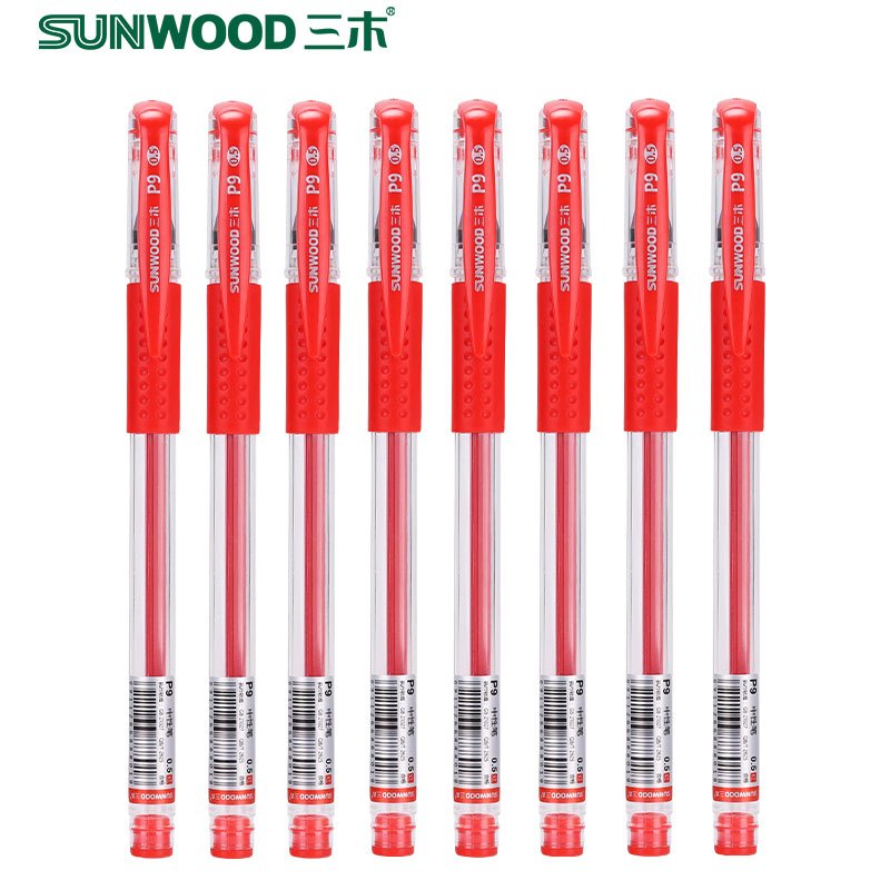 三木(SUNWOOD)P9效率王中性笔签字笔0.5mm不锈钢笔头办公用品文具笔 学生用水笔12支/盒 红色12支/盒