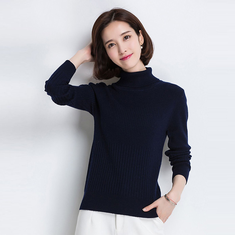 金菊女装冬季新款两翻领毛衣女士高领羊毛衫修身显瘦针织衫长袖套头毛衣女 110 丈青