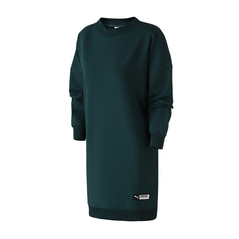 PUMA彪马女装新款运动服休闲圆领套头衫卫衣连衣裙579130 L 57913030松木绿