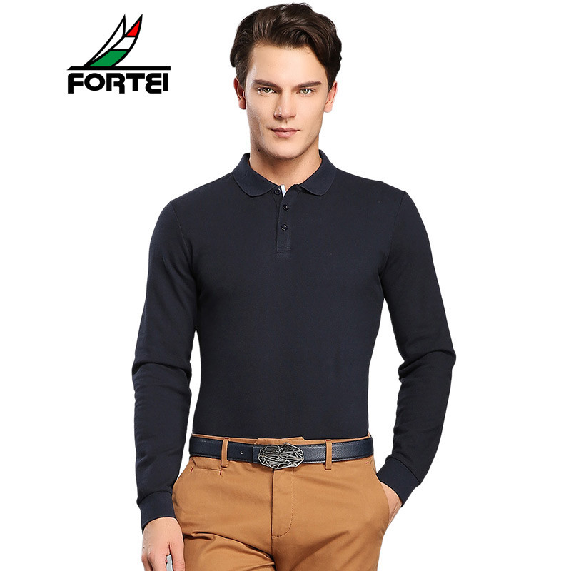 FORTEI富铤长袖T恤男士翻领Polo纯色休闲棉质长袖打底衫。 XXL(185/100A) 宝蓝色