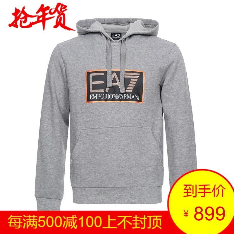 EMPORIO ARMANI EA7 阿玛尼 男士混纺长袖连帽卫衣运动衫套头衫 6ZPM64 PJF3Z 3905-杂灰色徽标图案 XS