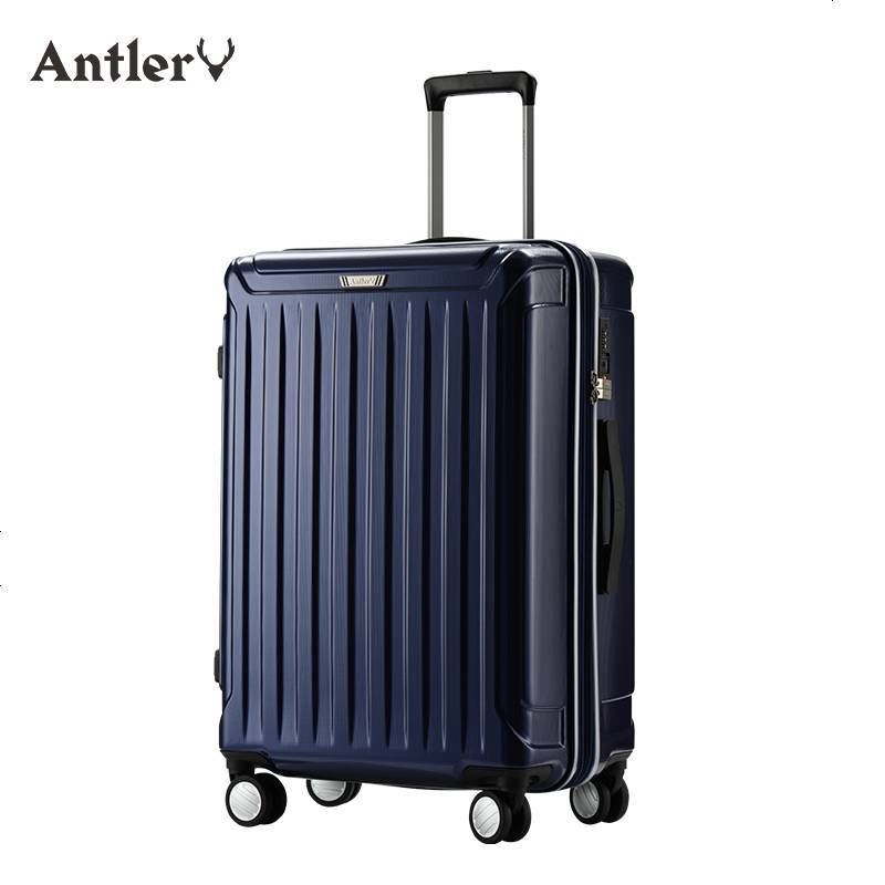 安特丽（antler）万向轮24英寸旅行箱包商务28yingx行李箱男女拉杆箱20英寸密码箱登机托运箱子PC A859 蓝色 24寸【可拓容量】