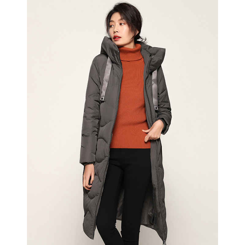 冰洁羽绒服女长款修身显瘦女士时尚冬装外套J80143042V 160/84A 岩石灰8088