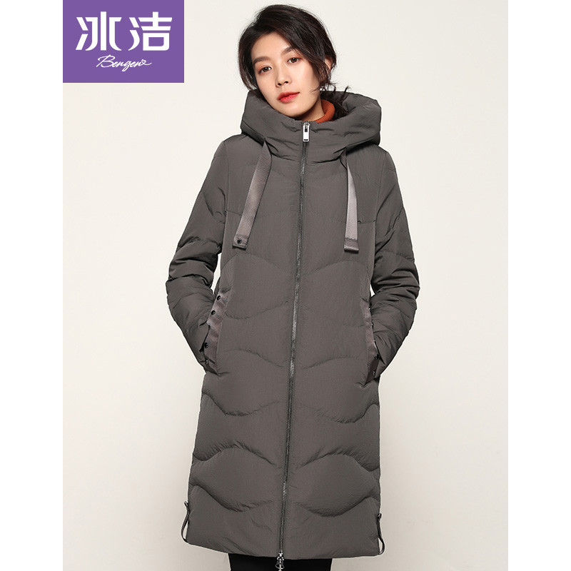冰洁羽绒服女长款修身显瘦女士时尚冬装外套J80143042 160/84A 岩石灰8088