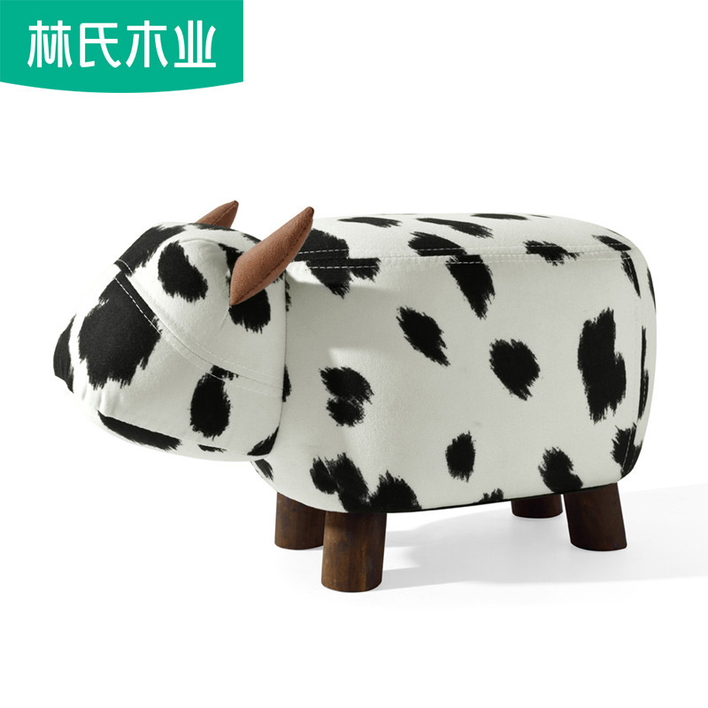林氏木业简约现代儿童凳小牛动物坐墩凳皮质沙发凳换鞋凳LS084H5-A 【黑白奶牛】