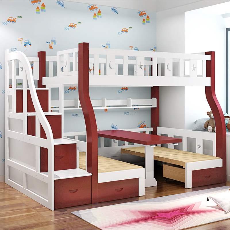 法宜居(FAYIJU) 简约现代实木质高低床带书桌儿童床上下铺床成人床子母床双层床上床下桌 【梯柜款】典雅棕上1.1米下1.3米