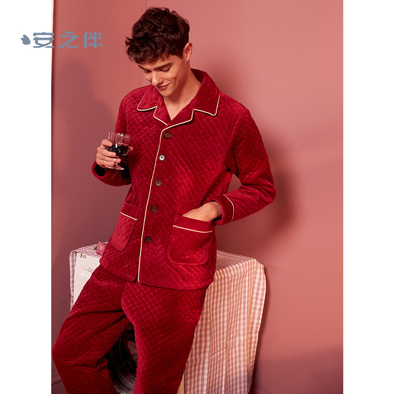 安之伴家居服套装84K5226-84K5126 XXL 第酒红男款