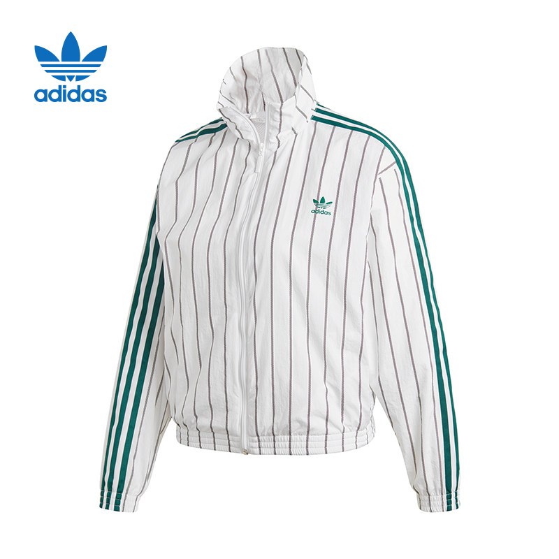 adidas阿迪达斯三叶女外套2019年新款防风服休闲条纹夹克DU9925 S DU9925