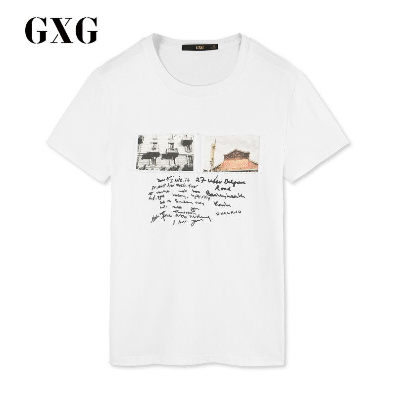 GXG短袖男装夏季白色印花男士圆领纯棉短袖T恤潮_1 190/XXXL 白色