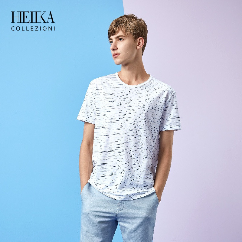 Hieiika海一家2019夏季男士打底衫清爽青春流行印花短袖T恤_1 180/96A/XL 米白花纹A9