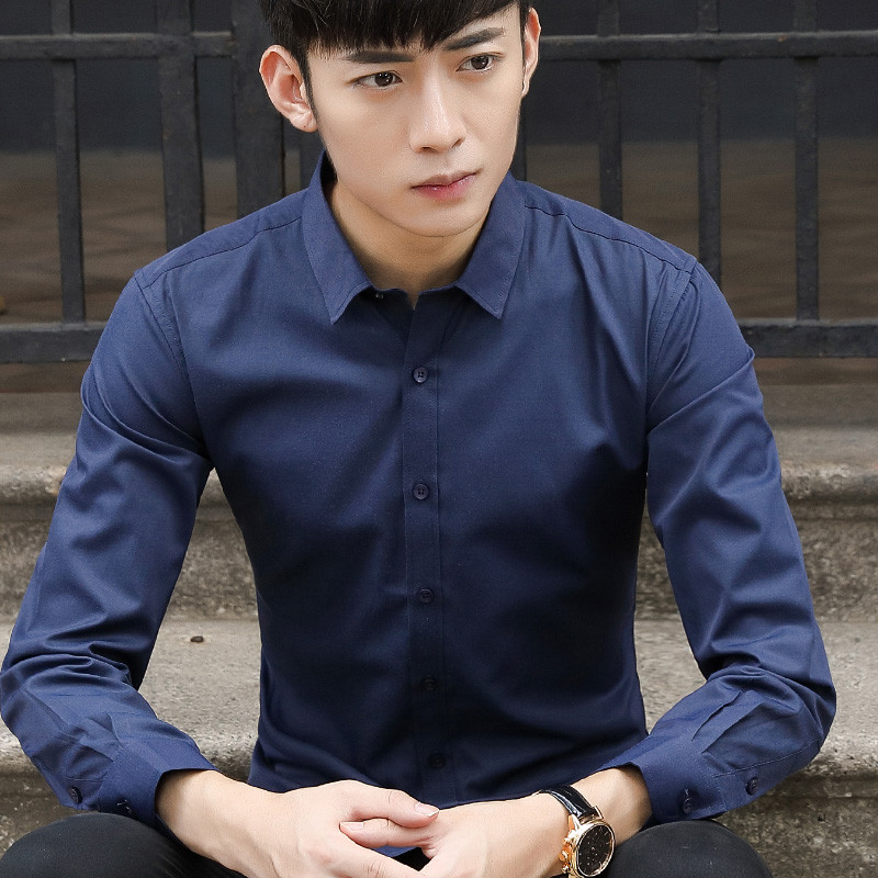 庄吉 2019春秋新款男士长袖衬衣修身韩版时尚衬衫JU-CS-S26 JU-CS-S26深蓝色 M