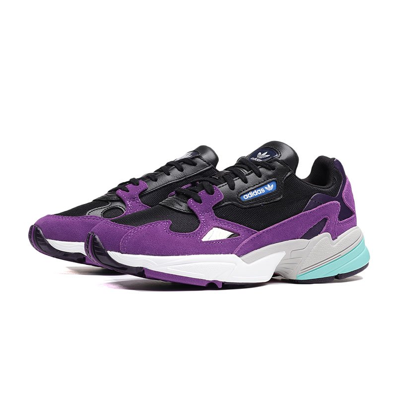 adidas阿迪达斯三叶草女鞋Falcon休闲鞋复古老爹鞋CG6214 CG6216黑色+活力紫+传奇紫 36.5码
