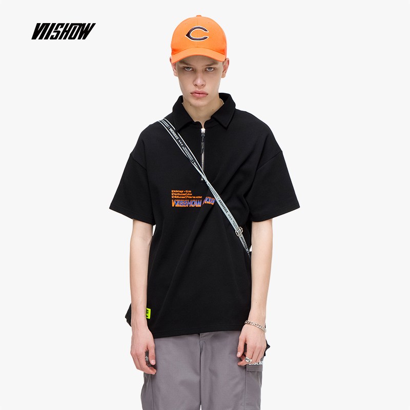 viishow2019夏季新款POLO衫男潮牌方领男士短袖T恤青年半袖学生_1 185/XXL 黑色