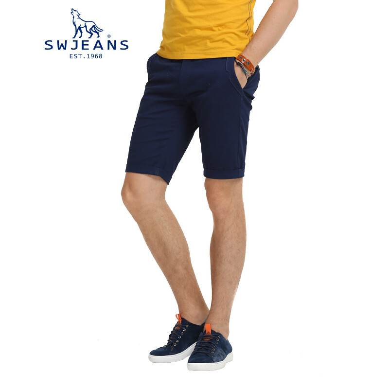 七匹狼SWJEANS男装纯色休闲五分裤171540402701藏青 34A 默认颜色