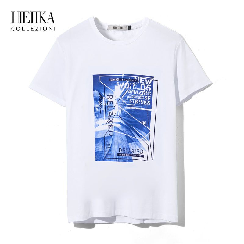 Hieiika海一家男装2019夏季清新印花休闲舒适短袖T恤 漂白花纹Q0 170/88A/M