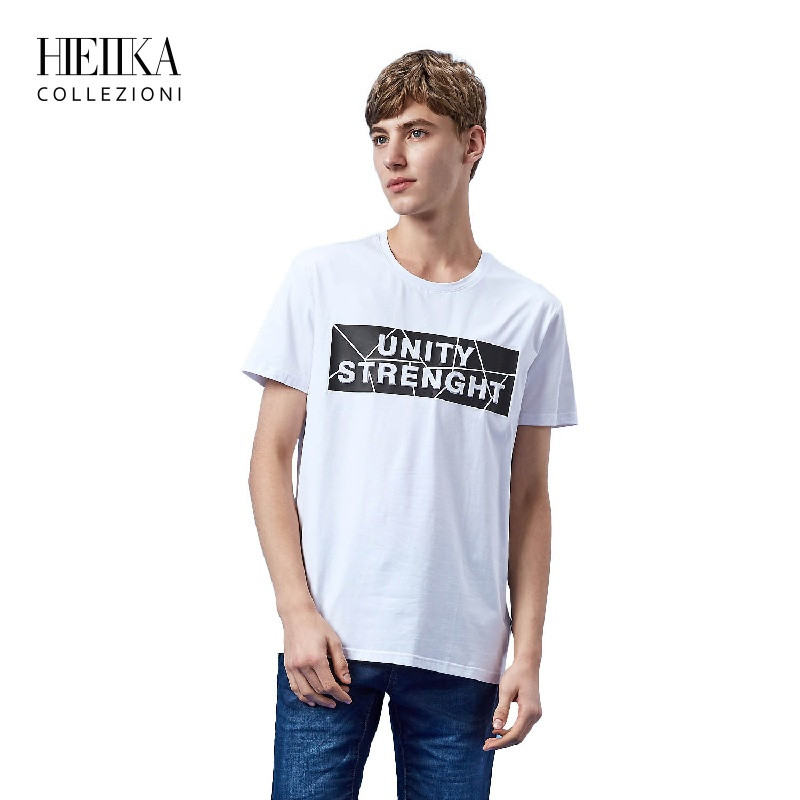 Hieiika海一家男装2019夏季简约字母线条印花短袖T恤_1 185/100A/XXL 漂白花纹M3