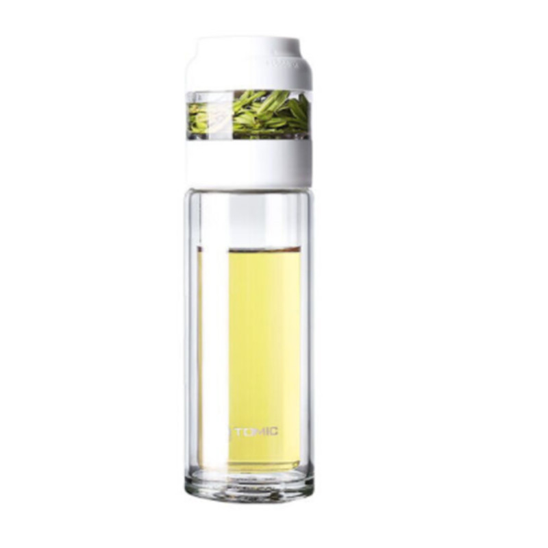 特美刻（TOMIC）玻璃杯 双层玻璃杯男女士便携过滤水杯子 茶水分离创意随手泡茶杯 TG82001 白色