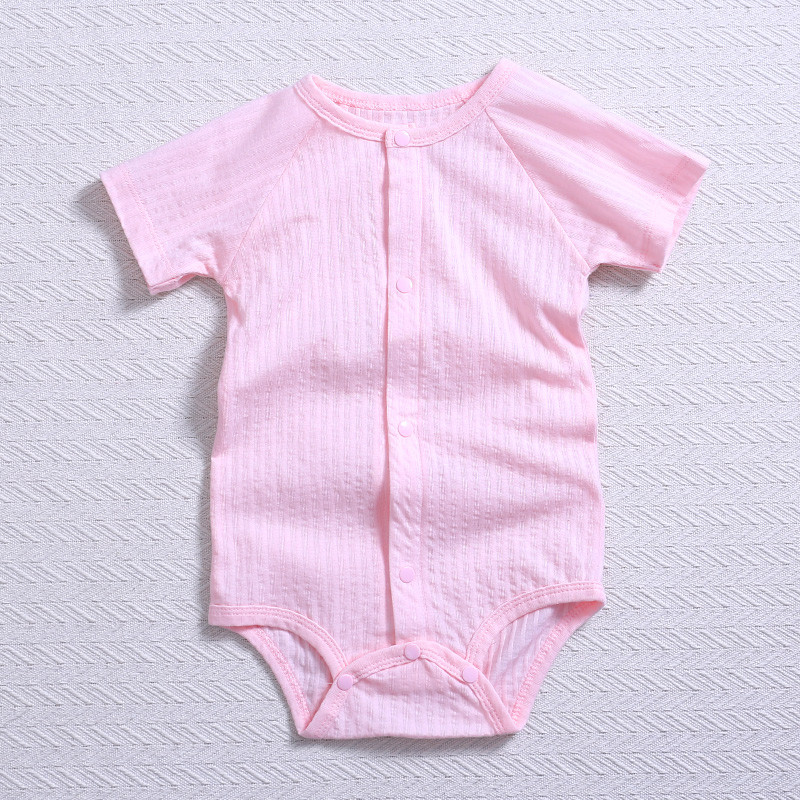 【苏宁自营】龙之涵 婴儿连体衣新生儿春夏爬服宝宝纯棉短袖哈衣0-1-24个月 80码 粉色