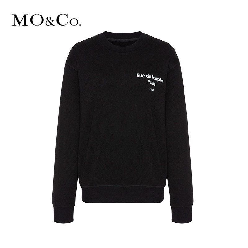 MOCO2019春字母印花圆领套头无帽宽松黑色卫衣女摩安珂 S/160 黑色