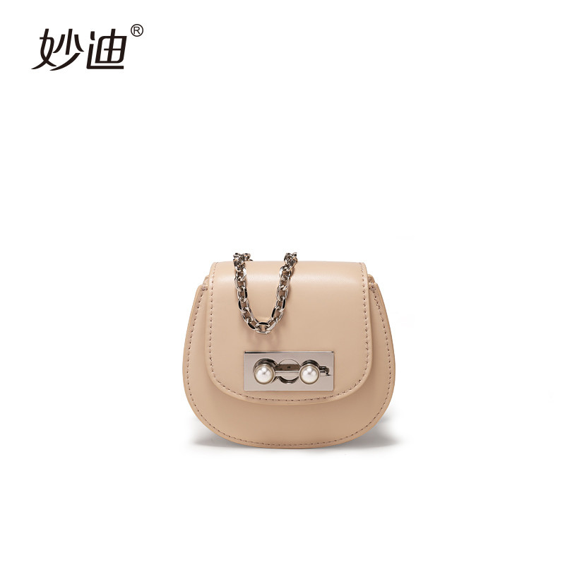 超迷你mini珍珠马鞍包女2019新款小猪包 奶茶杏