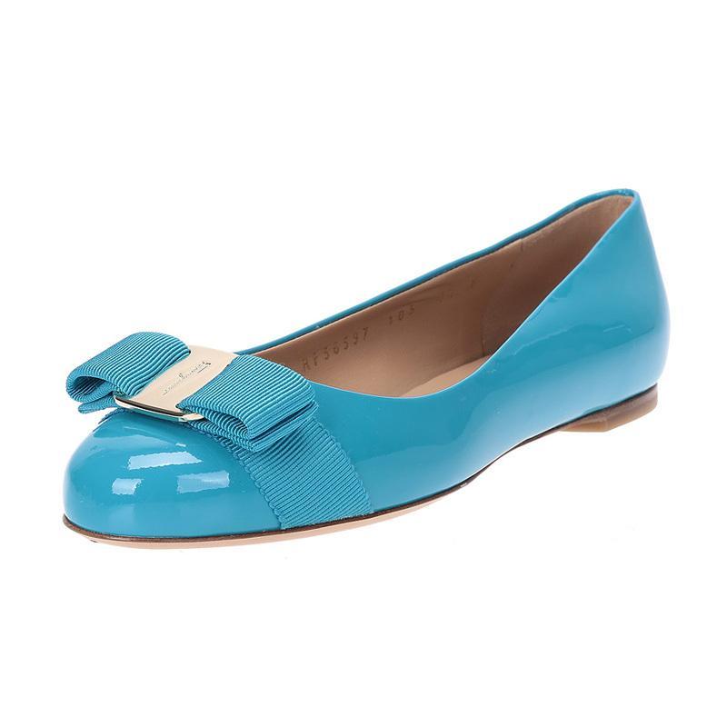 Salvatore Ferragamo 萨瓦托·菲拉格慕 女士牛皮蝴蝶结平底鞋 0655575 水蓝色 4.5C