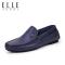 ELLEHOMME2019春季新款真皮男鞋头层牛皮男士休闲鞋乐福鞋_1 蓝色-HKD11192516 43码