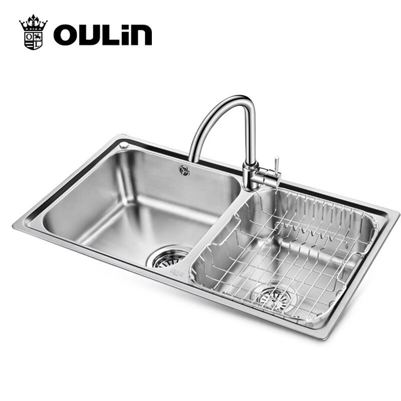 欧琳(OULIN) 水槽双槽83460/Q002含龙头 不锈钢厨房水槽水池 洗碗池洗菜盆