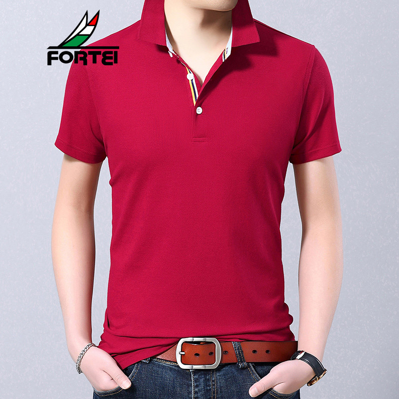 FORTEI富铤 短袖t恤男夏季棉质弹力翻领中青年短袖polo衫体恤 52(180/XL) 红色
