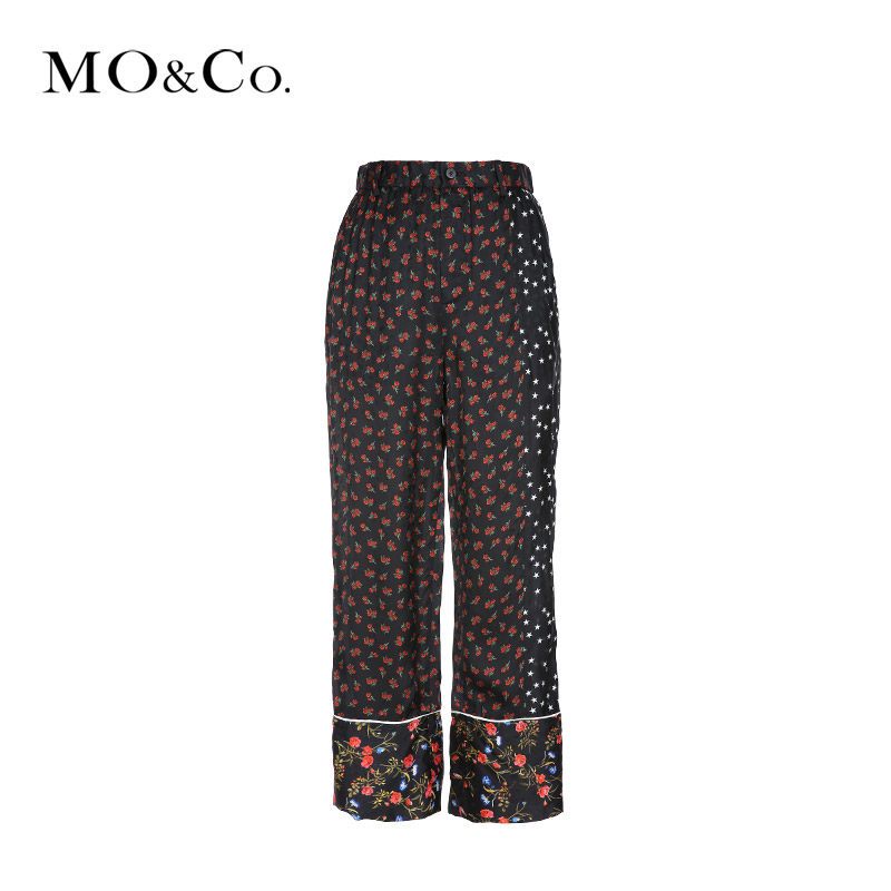 MOCO印花拼接星星图案睡衣风阔腿裤摩安珂 L/170 黑底彩花色