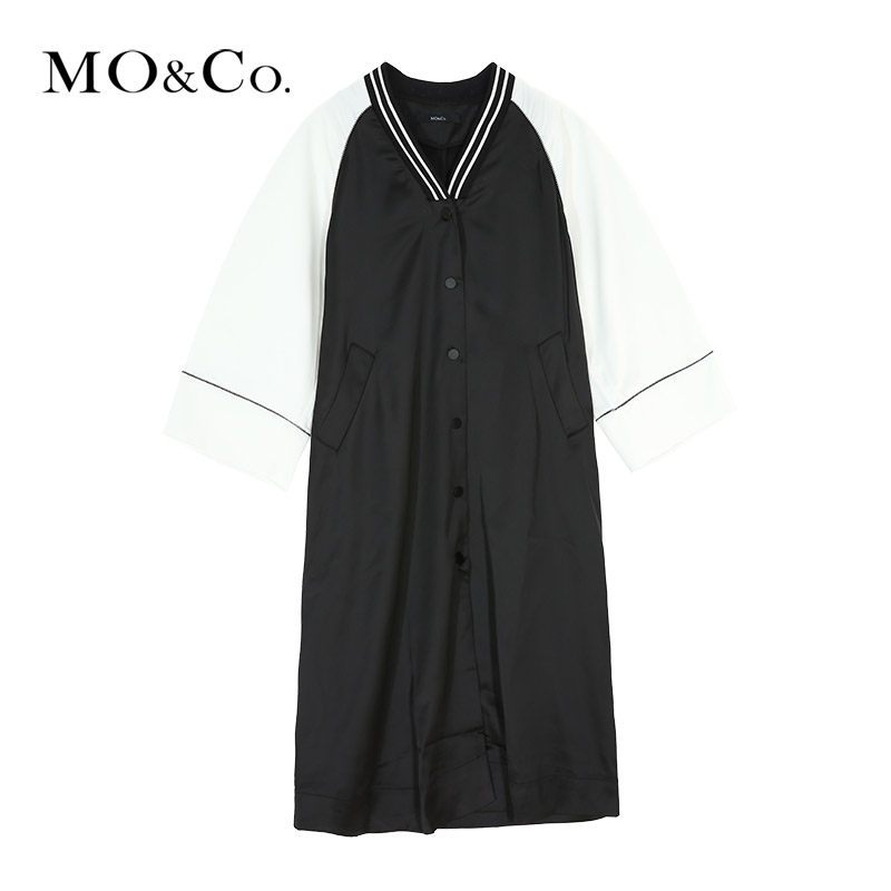 MOCO2018春季插肩按扣中长款棒球服外套摩安珂 S/160 黑色