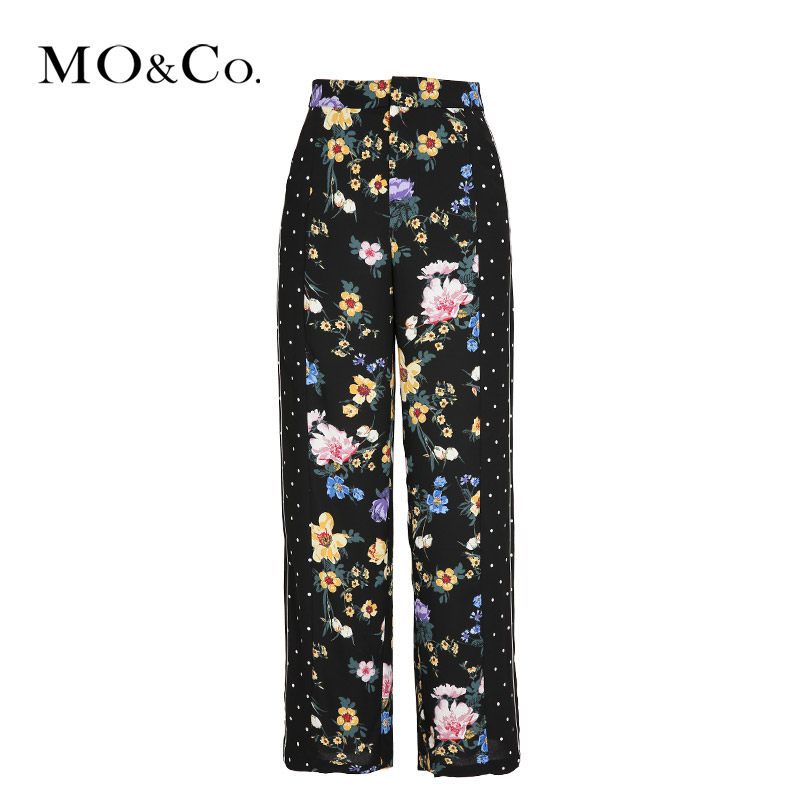 MOCO2018春季拼接碎花雪纺直筒宽松阔腿裤摩安珂 S/160 混合印花色