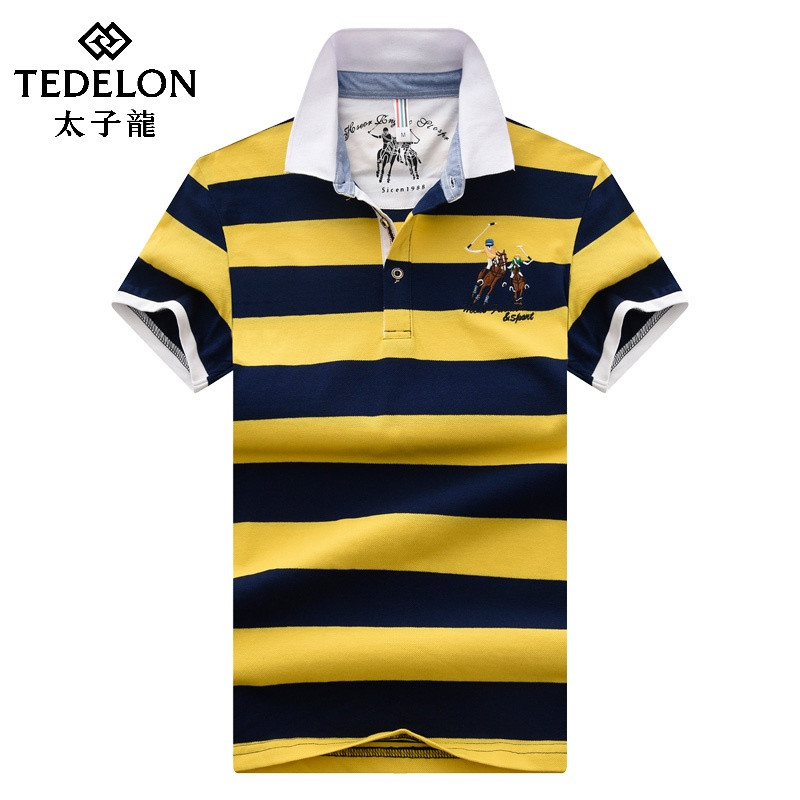 太子龙短袖男T恤2019夏装休闲翻领POLO衫半袖体恤纯色袖标打底LG1802 2XL 黄色